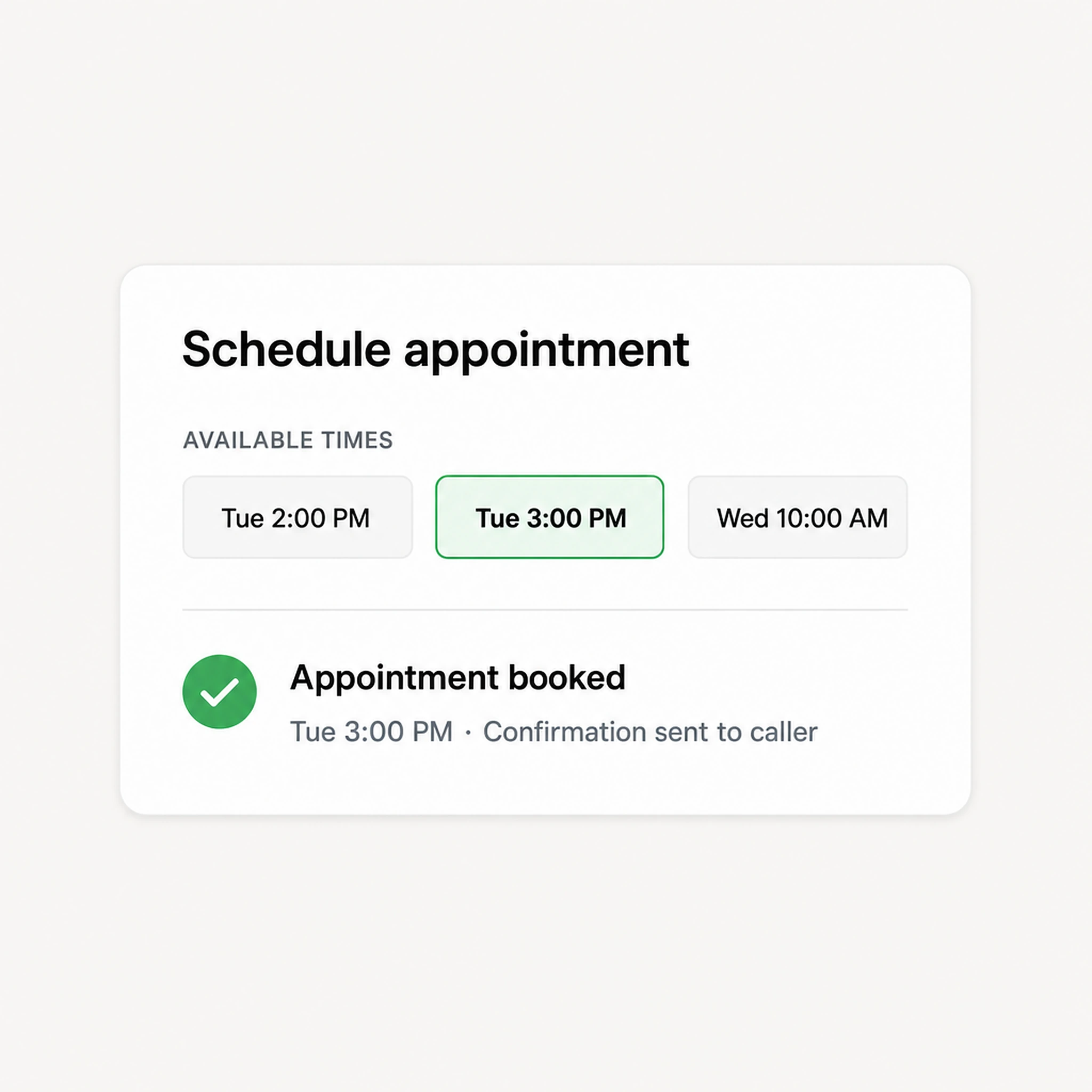 ForkX offering available appointment times and confirming a booking with caller confirmation